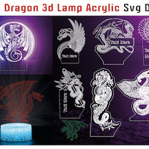 95 SVG DXF Dragon Acrylic Illusion 3d Led Lamp Bundle Files For Laser Engrave Cut, Led Night Lamp