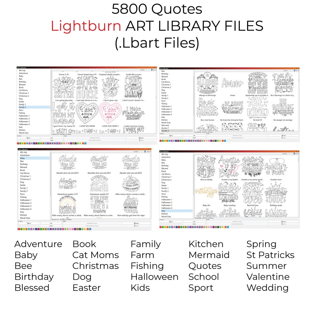 5800 Quotes Lightburn Art Library .lbart Files for Laser Engrave Baby