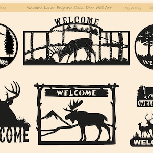 Welkom herten bundel SVG PNG voor hout metaal lasergesneden graveren Lightburn, kunst aan de muur sticker, deursticker, wanddecoratie voor Cricut silhouet