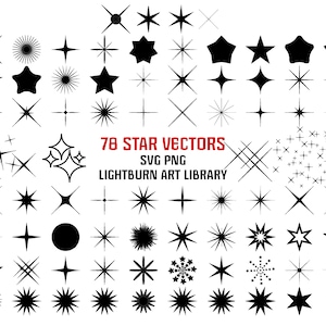 78 Star Vector Bundel SVG PNG Lightburn Art Library Lbart-bestanden voor lasergraveren