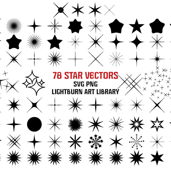 78 Star Vector Bundle SVG PNG Lightburn Art Library Lbart Files For Laser Engrave Cut