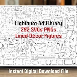 292 SVG's PNG's Dxf Decor bekleed handgetekende figuren Lightburn kunstbibliotheek Lbart voor lasergraveren knippen, planner widgets stickers