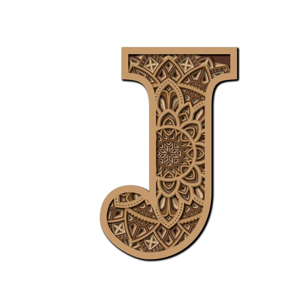 Letter J Mandala Floral SVG DXF 8 Layered Multilayer for Wood Laser ...