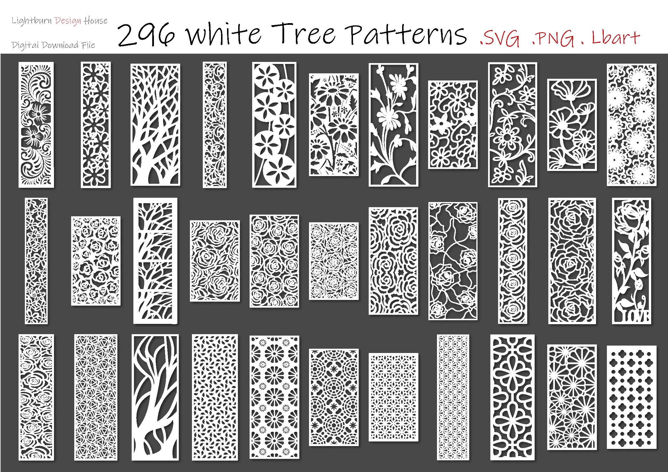 Tree Pattern SVG Bundle: White Decor, Wedding Invitation (digital ...