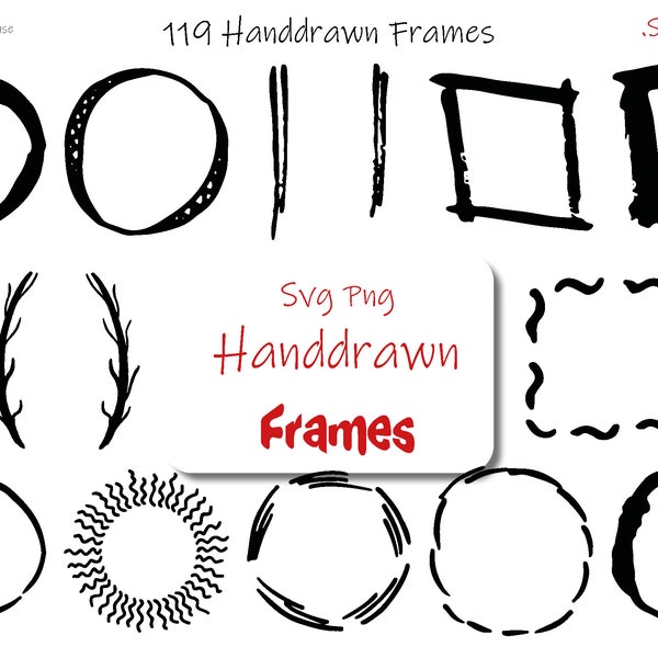 119 SVG PNG Handdrawn Frames Bundle Lightburn Laser Engrave Silhouette Cricut Vinyl, Art Deco Frame, Digital Sticker Widgets Die Cut Sticker