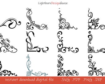 104 SVG Png Pdf Dxf Ecke Muster Umrandung Rahmen Bundle Laser Cut Gravieren Silhouette Cricut Vinyl, Muster Blumen Hochzeit Karte