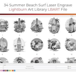 34 Summer Beach Surf Clipart Designs Lightburn Art Library (.Lbart) Files for Laser Engrave