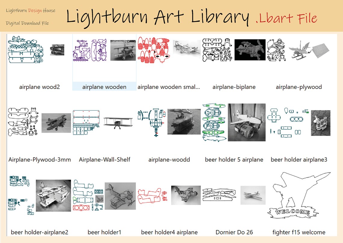 Lightburn Art Library 34 Flugzeug Flugzeug . Lbart Datei für Etsy Schweiz