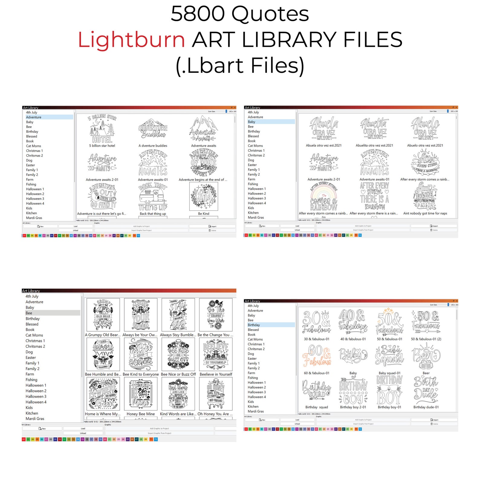 5800 Quotes Lightburn Art Library LBART Files for Laser Engrave ...