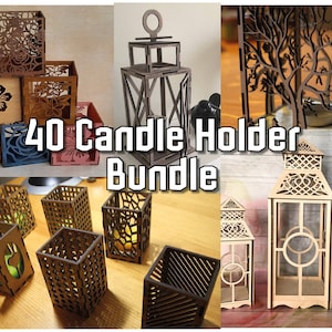 40 Portacandele Tealight Lanterna Lightburn Art Library (.Lbart) File, 19 dile dxf per Laser Cut Engrave Library, Progetti di taglio laser del legno