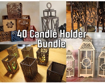 40 Vela Tealight Holder Lantern Lightburn Art Library (.LBart) Archivo, 19 diles dxf para Laser Cut Engrave Library, Proyectos de corte láser de madera