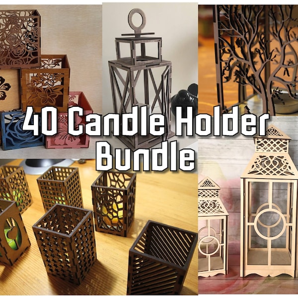 40 Vela Tealight Holder Lantern Lightburn Art Library (.LBart) Archivo, 19 diles dxf para Laser Cut Engrave Library, Proyectos de corte láser de madera