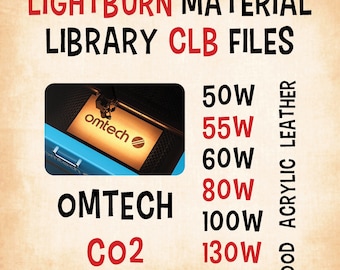 OMTech CO2-laser LightBurn materiaalbibliotheek CLB-bestanden voor hout Acryl leer, lasergravure snij-instellingen Digitale download