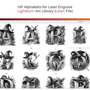 HP Alphabet Letters Lightburn Art Library (.Lbart) and PNGs Files for Laser Engrave