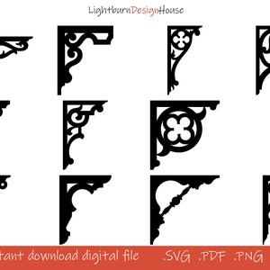 104 SVG Png Pdf Dxf Corner Shelf Pattern Border Frames Bundel Laser Cut Graveren Silhouet Cricut Vinyl, Wedding Card Vintage Art Flower