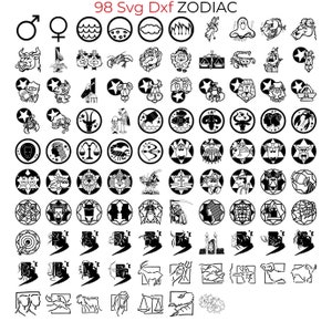 98 svg Dxf Sternzeichen Bundle für die Lasergravur mit Index
