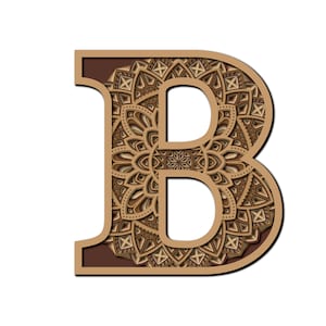 Letter B Mandala Floral SVG DXF 8 Layered Multilayer For Wood Laser Engrave Cricut Paper Cut Line Wall Art