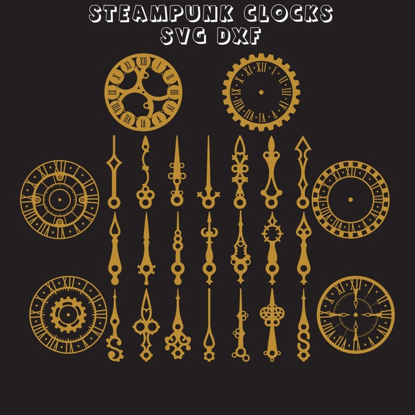 Steampunk Wall Clock Faces and Hands Bundle SVG Dxf Eps File for Cricut Silhouette Lightburn Laser Metal Wood Cut Engrave