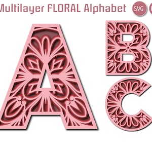 26 SVG DXF Alfabeto floreale 26 lettere Alfabeto floreale a strati multistrato per incisione laser Cricut Carta tagliata