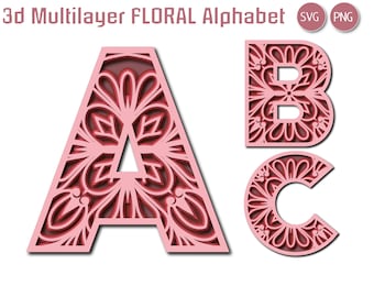 26 Svg Dxf Floral Alphabet 26 Letters Layered Floral Alphabet Multilayer For Laser Engrave Cricut Paper Cut
