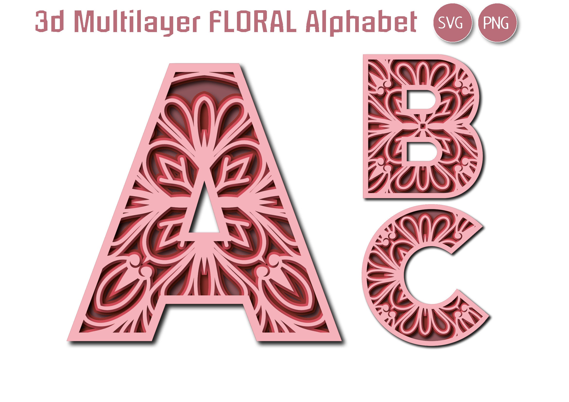 3D AZ Alphabet Letters, Full Alphabet 3D Shadow Box File Svg