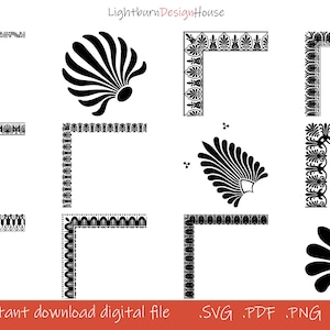 104 SVG Png Pdf Dxf Corner Shelf Pattern Border Frames Bundle Laser Cut Engrave Silhouette Cricut Vinyl, Wedding Card Vintage Art Flower
