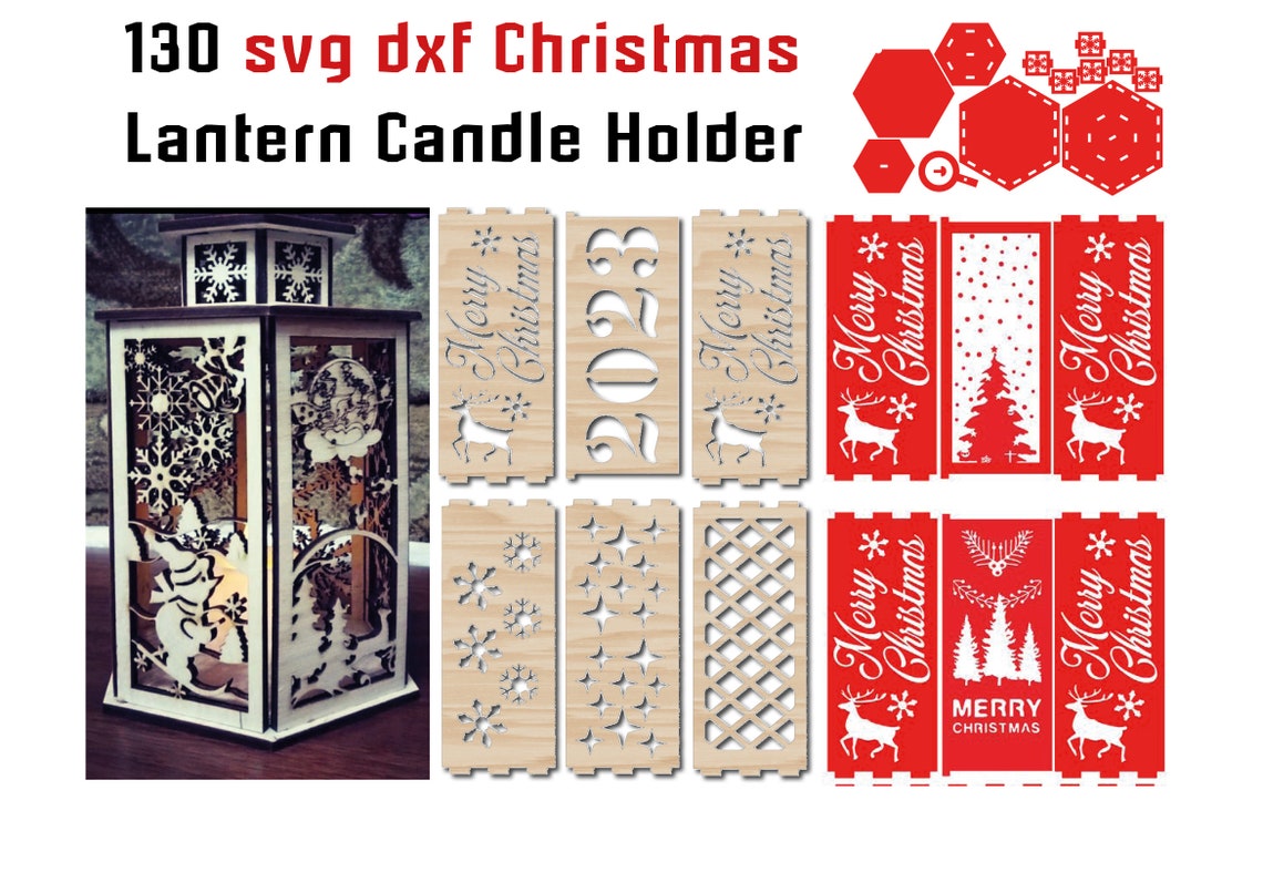 130 Christmas Lantern Candle Holder Tea Light Bundle DXF SVG Etsy