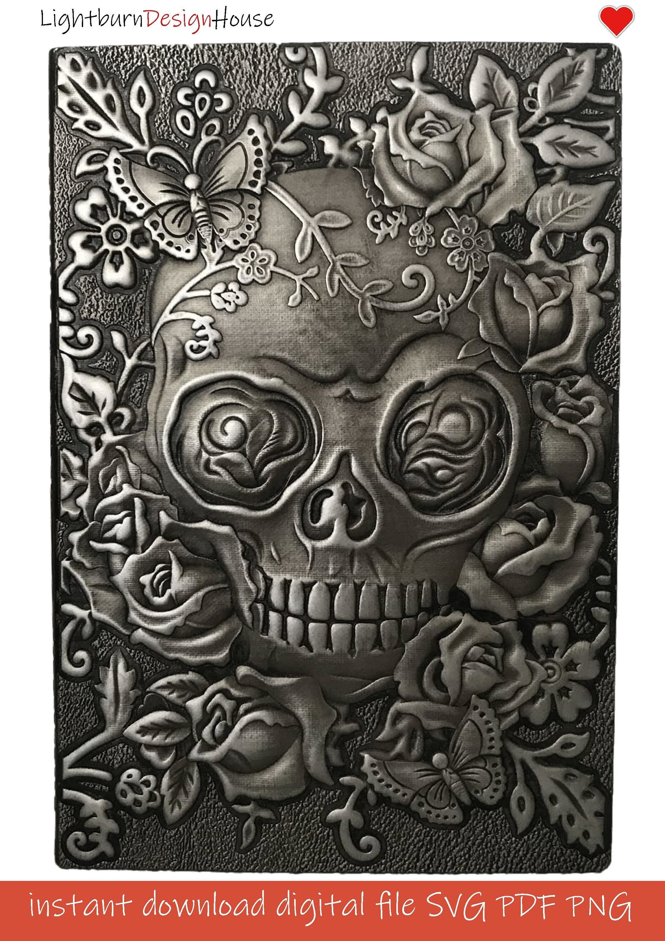 Lightburn Art Library 3D Skull Rose Butterfly Leaves Flowers Etsy
