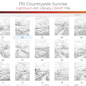 170 Countryside Sunrise Clipart Designs Lightburn Art Library (.Lbart) Files for Laser Engrave