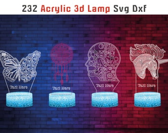 232 SVG DXF Acrylic Illusion Led Lamp Bundle Files For Laser Engrave Cut, Animals Mandala Christmas Led Night Lamp