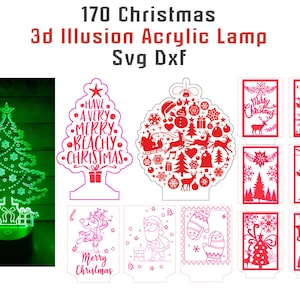 170 SVG Dxf Lightburn Weihnachten Acryl Illusion 3d Led Lampen Bundle Für Laser Gravur Schnitt, Led Nachtlampe Neues Jahr Weihnachtsengel Baum Schnee