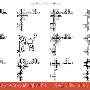 104 SVG Png Pdf Dxf Corner Shelf Pattern Border Frames Bundle Laser Cut Engrave Silhouette Cricut Vinyl, Wedding Card Vintage Art Flower