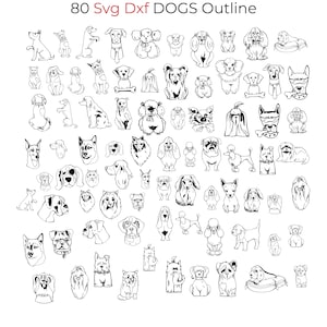 80 Svg Dxf Dogs Outline for Laser Engrave Black and White Clipart Vector Files Cartoon Style