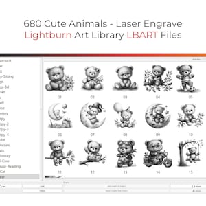 680 schattige dieren clipartontwerpen Lightburn Art Library-bestanden (.Lbart) voor lasergraveren