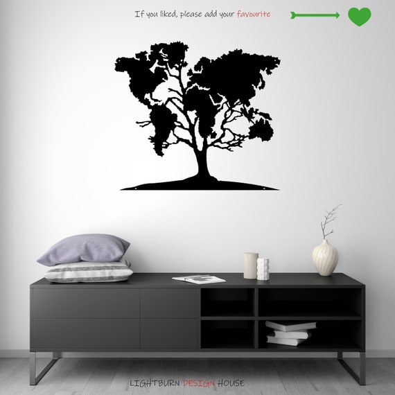 Tree Branch World Map SVG Dxf Png Pdf Eps Unframed Metal | Etsy Canada
