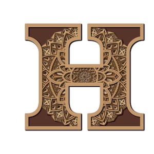 Letter H Mandala Floral SVG: 8 Layered Laser Cut File (Digital Download)