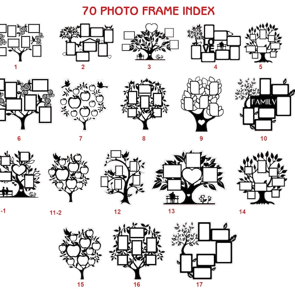 70 svg dxf Photo Frame Bundle Tree, Flower, Love, Heart, Wedding, Bird, Family, Bee, Owl, Marine, Dragon, Sunflower, Rocket, Train,Cat