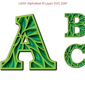 ABC Foglia Alfabeto Floreale 26 Lettere SVG DXF 8 Strati Multistrato Per Legno Incisione Laser Cricut Carta Taglio Linea Arte Murale