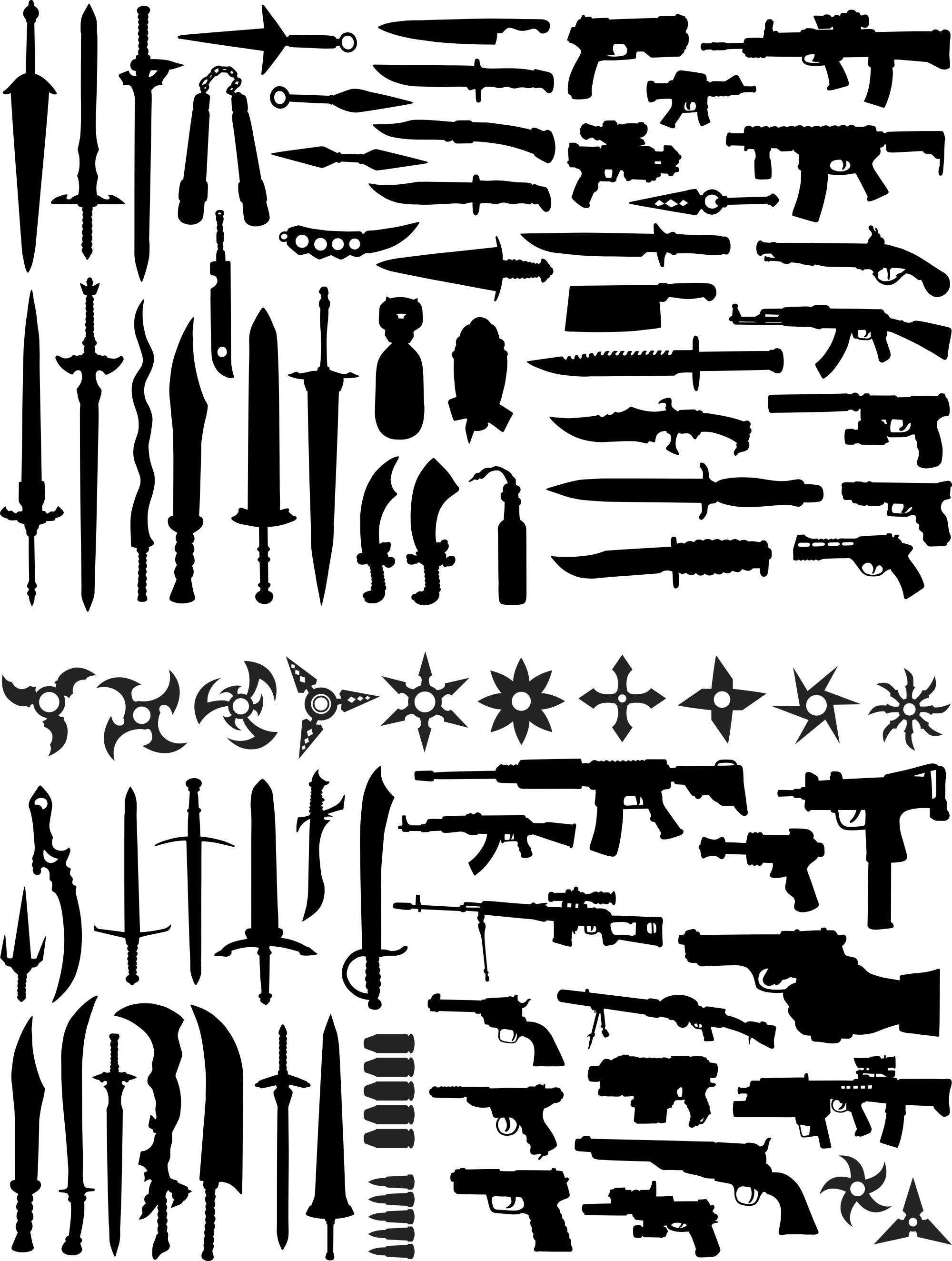 300 SVG DXF Weapon Gun Rifle Knife Silhouette Bundle for Lightburn ...