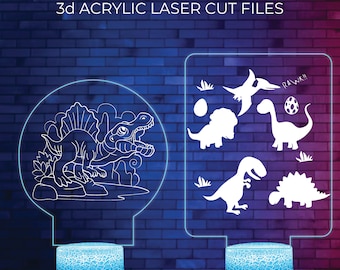 Dinosaur Dragon 3D LED Lamp SVG DXF Bundle for Acrylic Laser Cut, Illusion Night Light Designs, LightBurn Cnc Digital Download
