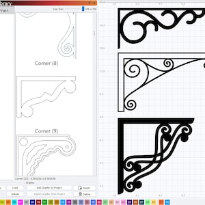 Biblioteca de arte LightBurn con 400 gráficos de patrones de esquina, archivos LBART para corte y grabado láser, paquete de diseño CNC decorativo