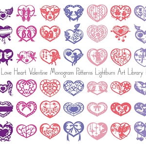 460 Liefde Valentijnsdag Hart Acryl Hout Graveren Bloemen Monogram Patronen Lightburn Art Library Lbart Bestanden voor Laser Cut