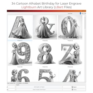 1300 Alphabet Letters Lightburn Art Library (.Lbart) and JPEGs Files for Laser Engrave Hapy Birthday Cartoon Lbart