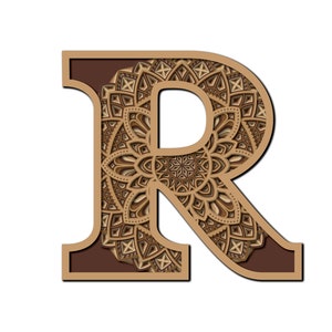 Letter R Mandala Floral SVG DXF 8 Layered Multilayer For Wood Laser Engrave Cricut Paper Cut Line Wall Art