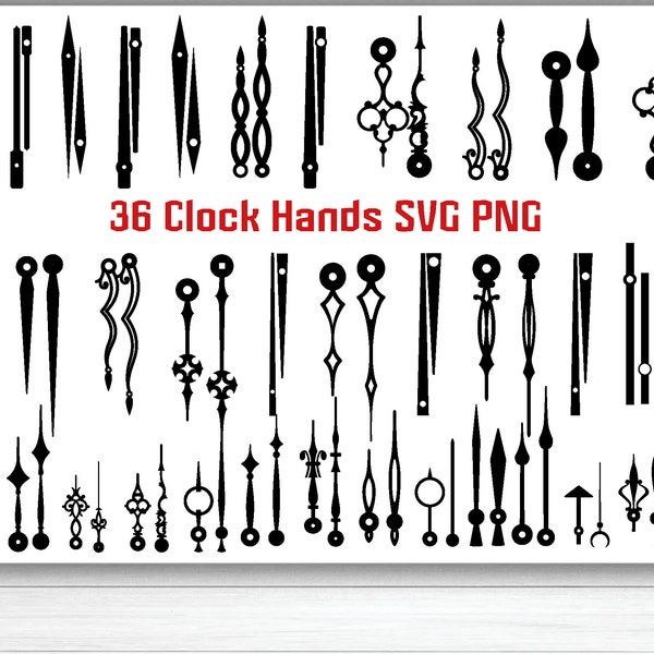 36 SVG DXF Aiguille des heures et des minutes mobiles Pointeur pour mur dans le sens des aiguilles d’une montre Paquet de visage Fichier pour Cricut Silhouette Laser Métal Bois Coupé Graver