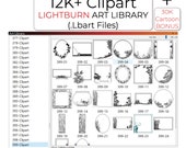 12K Clipart LightBurn Art Library LBART SVG DXF Files for Laser Engrave Cut, Black White Vector Bundle +30K Cartoon Bonus
