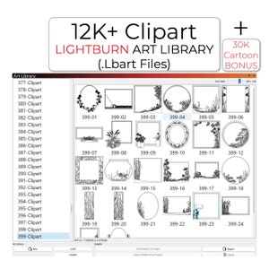 12K Clipart Lightburn Art Library (.Lbart) Svg Dxf Black White Vector Files for Laser Engrave Cut (+30K Cartoon BONUS)