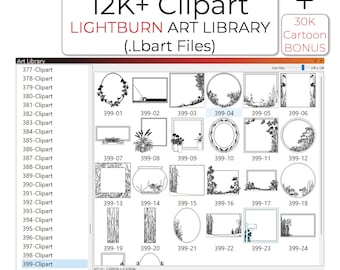 12K Clipart LightBurn Art Library LBART SVG DXF Files for Laser Engrave Cut, Black White Vector Bundle +30K Cartoon Bonus