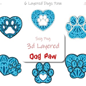3D Hundepfote Herz geschichtet Multilayer 6 SVG Png für Laser Gravur Cricut Papierschnitt