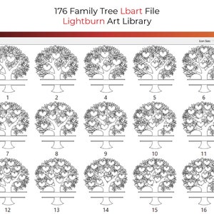 Family Tree Lightburn Art Library (.Lbart) Files for Laser Engrave Branch Heart Love Name Monogram